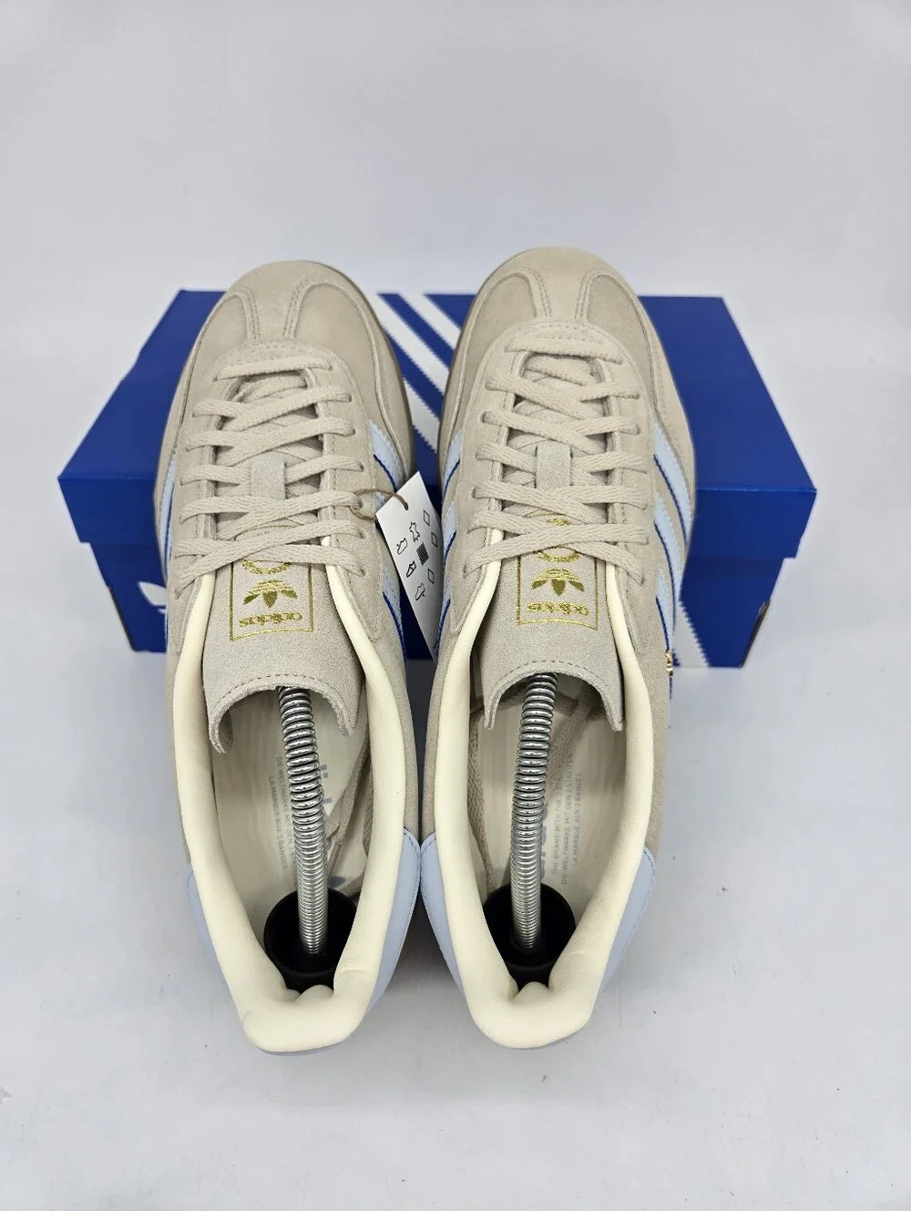 adidas Women's Gazelle Indoor JR2432 Wonder Beige Halo Blue Shoes Size 10